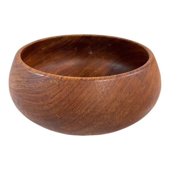 Vintage Teak Salad Wooden Bowl  9” Rustic Chic Centerpiece Carved Wood Fruit - Picture 2 of 6